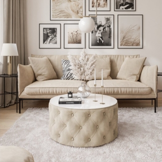 Lookway Couchtisch CHESTERFIELD 70 cm runder gepolsterter couchtisch