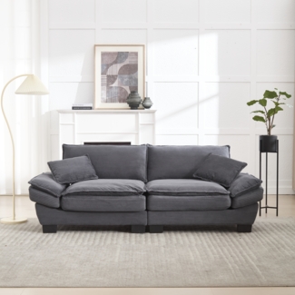 Doppelsitzer Sofa mit Samtbezug, Polsterkissen & Holzrahmen, 224 x 81 x 81 cm, Dunkelgrau