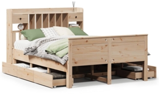 vidaXL Massivholzbett mit Regal ohne Matratze 140x190 cm Kiefernholz 3308933