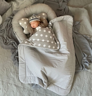 Loolay Bettnestchen Punkte/ Mini Pünktchen GRAU BAUMWOLLE Nestchen SETS, (SOLO oder im SETS, Neugeborene Babyaustattung Geschenk Reisebett Kuschelnest OEKO-TEX), 100% Europäische Stoffe und Kleinserien-Nähen!