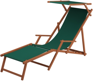 Liegestuhl Sonnenliege grün Fußablage Sonnendach Gartenliege Holz Deckchair Gartenmöbel 10-304FS