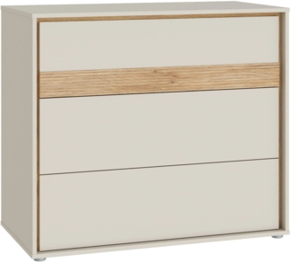 Forte WEXLIN Kommode 95 100, Moderne Kommode mit 3 Schubladen, Kinder- und Jugendzimmer, Holzwerkstoff, Kaschmir | Beige |Mauvella Eiche Holzdekor, 96,3 cm breit x 84,1 cm hoch x 50,2 cm tief