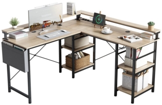 BBWL Computertisch L-förmiger Gaming-Schreibtisch mit LED, Steckdose, Monitorständer, 140 x 140 x 85 cm,mit Ablagefach, langer 2-Personen-Schreibtisch