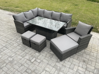 Fimous Outdoor Gartenmöbel Set aus Polyrattan mit 3 Fußhockern Sesseln Dunkelgrau gemischt