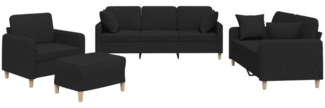 vidaXL 4-tlg. Sofagarnitur mit Kissen Schwarz Stoff 3202082