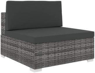 vidaXL Modular-Sofa-Mittelteil 1 Stk. + Auflagen Poly Rattan Grau 46795