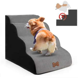 CALIYO Hunderampe Hundetreppe 3 Schichten Haustiertreppe Hundetreppe Katzentreppe, für Kleine Hunde Welpe Katzen aus Sofa Bett rutschfest