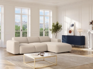 Vente-unique - Großes Ecksofa mit Schlaffunktion - Ecke rechts - melierter Stoff - Beige - POGNI von Maison Céphy