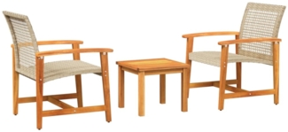 vidaXL 3-tlg. Bistro-Set, Beige Poly Rattan und Akazienholz, 43 x 43 x 36 cm