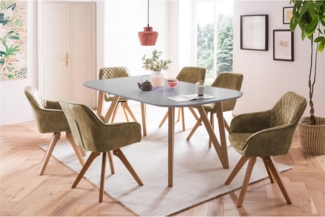 Essgruppe 5-tlg. Tisch 160x90 aus MDF Grau + 4 Stühle aus Samtvelours Grün