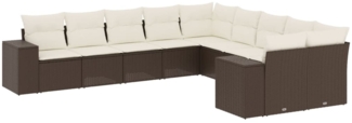 vidaXL 10-tlg. Garten-Sofagarnitur mit Kissen Braun Poly Rattan 3223112