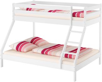Doppel-Etagenbett weiß 140x200 und 90x200 Erwachsenen-Stockbett Kiefer Massivholz V-60.19-09-14Wohne Zubehör