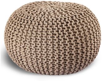 casamia Pouf Ø 55 o. 45 cm Sitzpouf Strickhocker Sitzpouf Bodenkissen nachhaltig Grobstrick Optik Größe ø 55 cm, Farbe beige