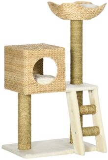 PawHut Kratzbaum 100,5 cm Katzenbaum mit Katzenhöhle, Bett, Treppe, für Katzen bis 4,5 kg, Natur