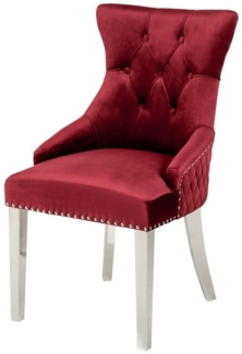 riess-ambiente Polsterstuhl CASTLE DELUXE rot / silber (Einzelartikel, 1 St), Esszimmer · Samt · Edelstahl · mit Löwenkopf-Griff · Barock Design