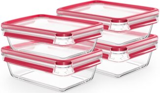 Emsa Frischhaltedose Clip&Close, Made in Germany, Glas, (4-tlg), backofen-, gefrierfest, mikrowellengeeignet, (4 Dosen mit Deckel)
