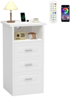 oyajia Nachttisch mit Beleuchtung LED und Ladefunktion USB & Type-C, Nachtschrank mit 2 Schubladen und 1 offener Ablage