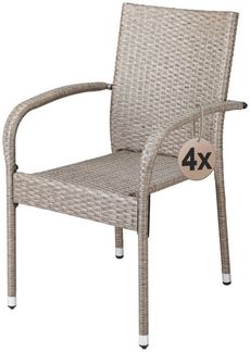 CASARIA 4-tlg. Gartenstuhl-Set, stapelbar & wetterfest, Polyrattan mit Armlehne, bis 160 kg belastbar, Creme