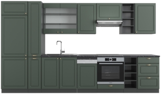 Küchenzeile Fame-Line Grün-Gold Landhaus/Anthrazit 355 cm , AP Anthrazit Vicco