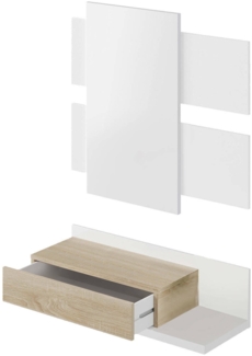 Dmora Anro Eingangsmöbel, Hängeeingang mit Spiegel, Eingangsmöbel mit Schublade, 75x29h90 cm, Weiß und Eiche