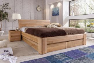 Doppelbett 200x200 mit Bettkasten Lattenrost Kernbuche massiv mit Holzkopfteil Verona