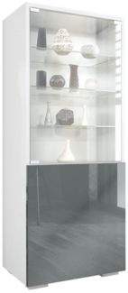 Vladon Standvitrine Granada (Vitrinenschrank, mit Glastür und Glaseinsatz) Weiß matt/Grau Hochglanz (50 x 122,5 x 34,5 cm)