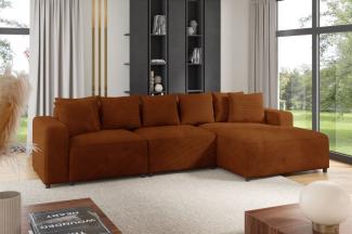 Ecksofa Designersofa Sofa MEGAN in Stoff Poso Rostbraun Ottomane Rechts