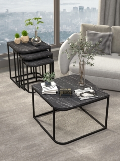 Couchtisch- und Satztisch-Set 65 x 50 cm Spanplatte/metallprofil/pvc Schwarz 89321592 [en. casa]