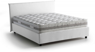 Dmora Doppelbett Ariadni, Bettkasten mit Stoffbezug, 100 % Made in Italy, Öffnung vorne, inklusive Matratze 160 x 200 cm, Weiß
