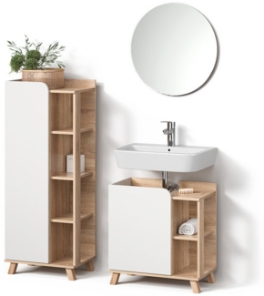 Livinity® Badmöbel-Set Marano, Sonoma/Weiß/Weiß, 3 Teile