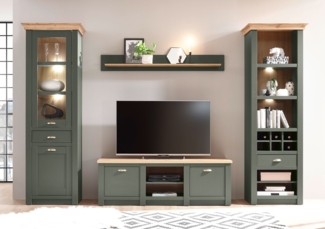 Wohnwand Cambridge Anbauwand 288cm grün wotan eiche Wohnzimmer