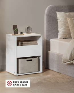 Vasagle Toolless-Technologie, superschnelle werkzeuglose Montage, Nachttisch, Beistelltisch mit Ladefunktion, Nachtschrank mit Schublade, modern, Schlafzimmer, Wohnzimmer, mattweiß LETDE777W04