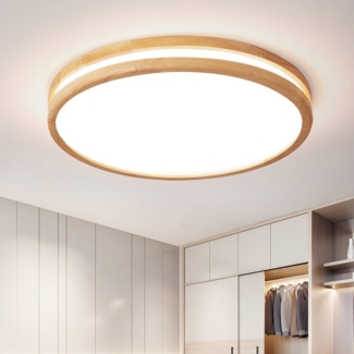 style home LED Deckenleuchte Runde Deckenlampe aus Holz & Metall, dimmbar mit Fernbedienung, 96W, Ø50x6cm, LED fest integriert, einstellbar von warmweiß bis kaltweiß, für Wohnzimmer Schlafzimmer Büro Küche Diele