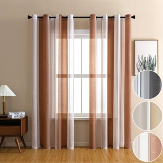 BTTO V&G Gardine Voile Vorhänge,Streifen Vorhang 2 Stück, Ösen, halbtransparent, Streifen Vorhang mit Ösen