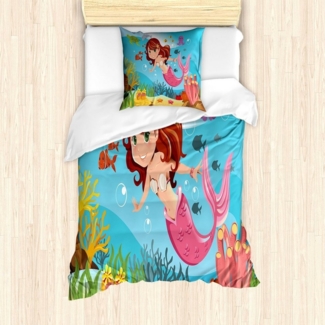 Abakuhaus Bettwäsche Milbensicher Allergiker geeignet mit Kissenbezug, Microfaser, Meerjungfrau Fröhlich Unterwasser