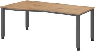bümö manuell höhenverstellbarer Schreibtisch 180x100 cm in Asteiche, Metall-Gestell: Graphit - PC Tisch höhenverstellbar & belastbar bis 140 kg, Büro- und Computertisch groß, QS-18-R-G