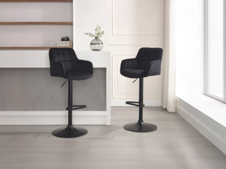 Vente-unique - Barhocker 2er-Set - Samt & Metall - Höhenverstellbar - Schwarz - PEGA von Pascal MORABITO