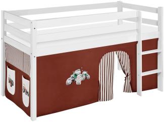 Lilokids 'Jelle' Spielbett 90x200 cm, Trecker Braun Beige, Kiefer massiv, mit Vorhang