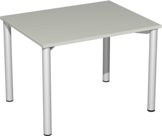 Konferenztisch Rundfuß, 100x80cm, Lichtgrau Silber