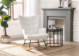 Vente-unique - Schaukelsessel - melierter Stoff - Beige - ELMINA II