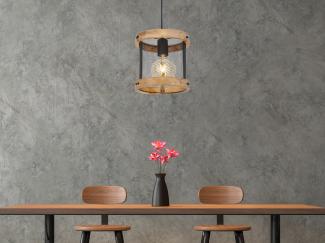 Hängeleuchte, Metallgeflecht, Holz, schwarz matt, H 120 cm