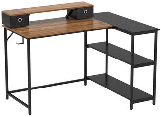 Mondeer Eckschreibtisch L-Förmiger Computertisch, mit 2 Regalen links oder rechts, mit Monitorhalterung, 120x88.5x90 cm