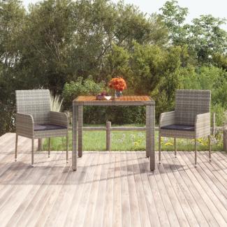 vidaXL Gartentisch mit Holzplatte Grau 90x90x75 cm Poly Rattan 319898