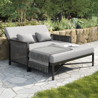 Merax Gartenliege Doppelliege Gartensofa mit 5-stufig-verstellbaren Rückenlehne 0-65°, grau