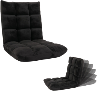 Bodensessel HWC-N43, Relaxsessel Bodenkissen Klappsessel 6 Relaxpositionen, stabiles Gestell Samt ~ schwarz
