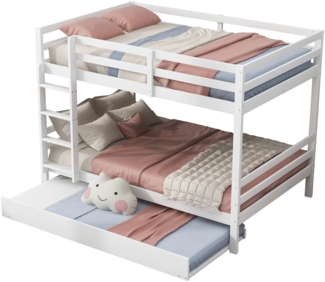 ComfortXL Etagenbetten mit Ausziehbett-O0936, Holz halbmassiv, Wei?, 205x145x150cm