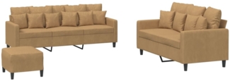 vidaXL 3-tlg. Sofagarnitur mit Kissen Braun Samt 3201737
