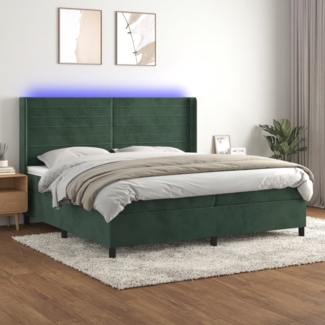 vidaXL Boxspringbett mit Matratze & LED Dunkelgrün 200x200 cm Samt, Härtegrad: H2 [3139646]