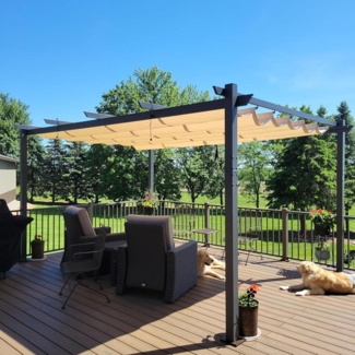 PURPLE LEAF Pergola Aluminium 3.3x4m Wasserdicht Stabil Gartenpavillon Beige