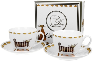 DUO ANIMALS 2er-Set Tassen 280 ml CLASSIC CATS mit Untertassen, New Bone China Porzellan